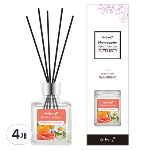 바이향 리프레싱 홈닥터 디퓨져 100ml, 캐모마일 그레이프프룻, 4개