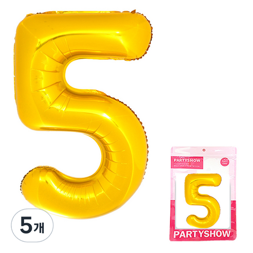 파티쇼 숫자 은박풍선 대형 5, 골드, 5개