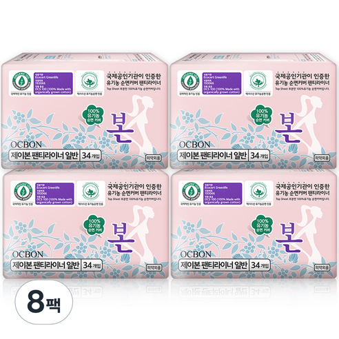 유기농본 일반형 팬티라이너, 일반, 34개입, 8팩