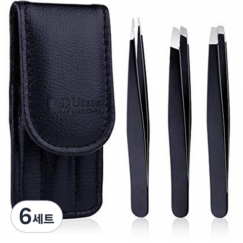 두케어 족집게 전문가용 3종 세트, 블랙, 6세트
