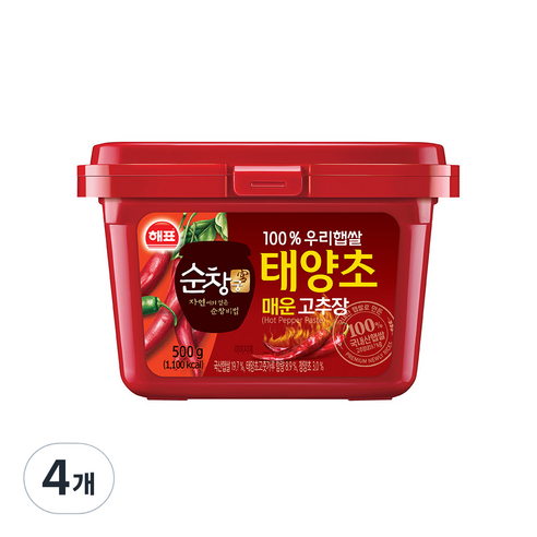 순창궁 우리햅쌀 태양초 매운 고추장, 500g, 4개