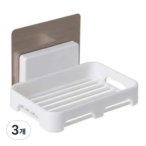 차차미 다용도 물빠짐 접착식 비누 받침대, 화이트, 3개