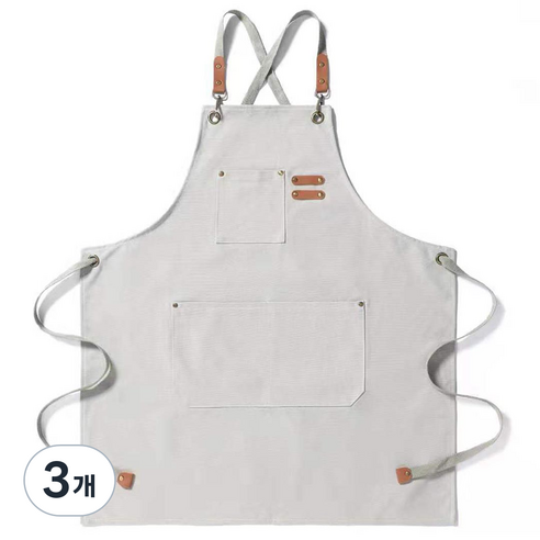 센슈얼 다용도 카페 바리스타 미용실 샵 원예 공방 미술 캔버스 포켓 방수 앞치마, 아이보리, 3개