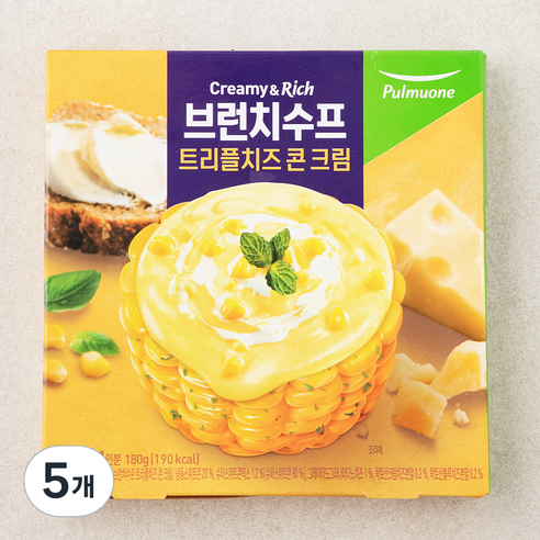 풀무원 브런치수프 트리플치즈 콘 크림 (냉장), 180g, 5개