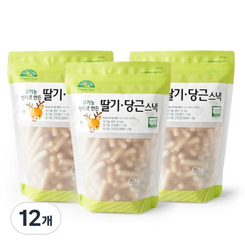 오가닉스토리 유기농 현미로 만든 딸기 당근 스낵, 60g, 12개