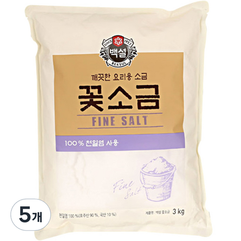 CJ제일제당 백설 꽃소금, 3kg, 5개