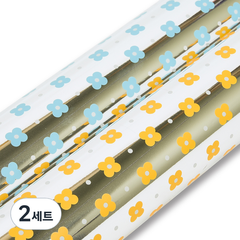 좋은기븐 미니플라워 메탈롤 포장지 2종 세트, 하늘, 노랑, 2세트