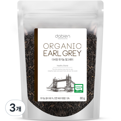 다비앙 유기농 얼그레이 홍차 리필, 80g, 1개입, 3개