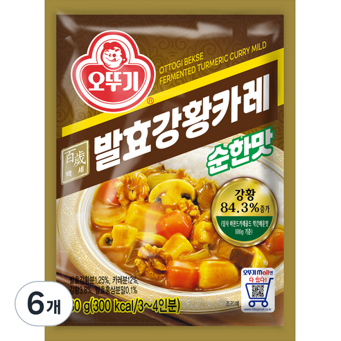 오뚜기 백세 발효 강황 카레 순한맛, 80g, 6개