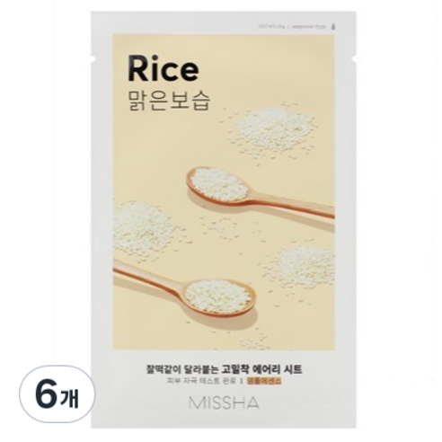 미샤 에어리 밀착 시트마스크 쌀, 1개입, 6개
