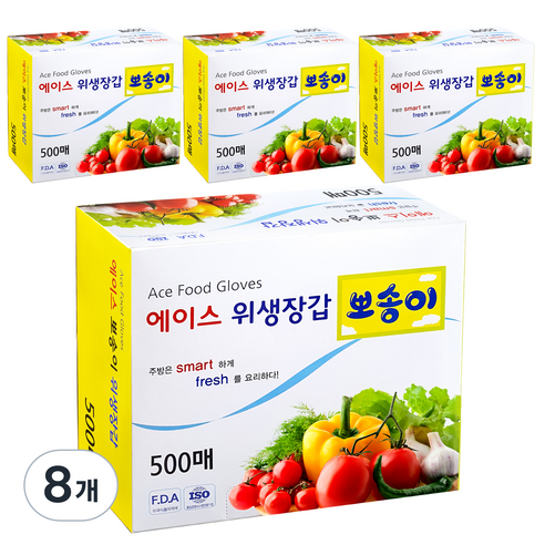 에이스 뽀송이 위생장갑 500매, 500매입, 8개