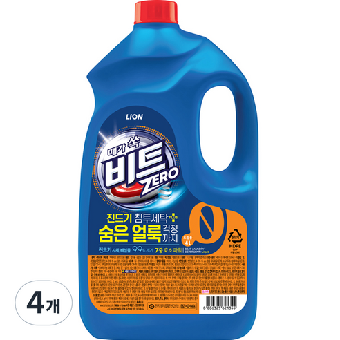 비트 진드기 제로 드럼용 액체세제 본품, 4개, 4L