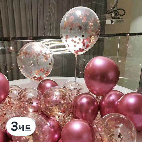뷰라뷰 파티풍선 50p + 공기펌프 + 10m 리본 세트, 03 핑크 + 샴페인스팽글(랜덤발송), 3세트