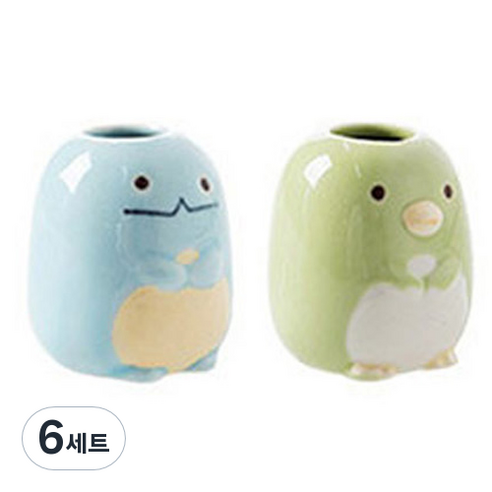 애니멀 다용도 칫솔꽂이, 블루공룡 + 그린펭귄, 6세트