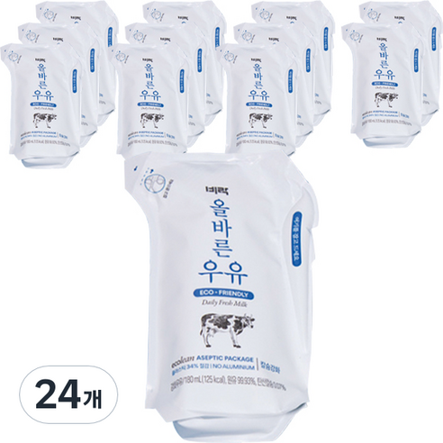 비락 올바른 우유, 180ml, 24개