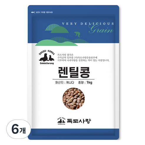 독도사랑 렌틸콩, 1kg, 6개