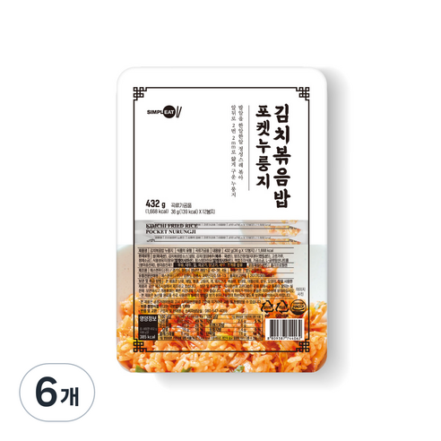 심플잇 김치볶음밥 포켓누룽지, 432g, 6개