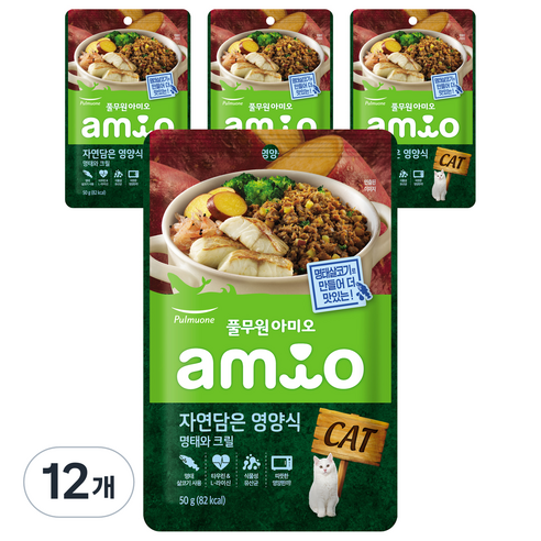 풀무원아미오 고양이 자연담은영양식 명태와 크릴 습식사료, 명태, 50g, 12개