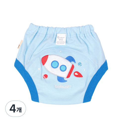 베이비앙 유아동 3중 방수 자수 배변 훈련 팬티, 로켓, 4개