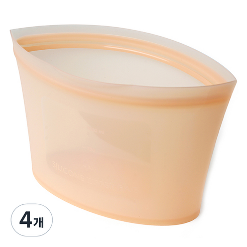 실리가든 실리콘 지퍼백 소형 500ml, 피치오렌지, 4개
