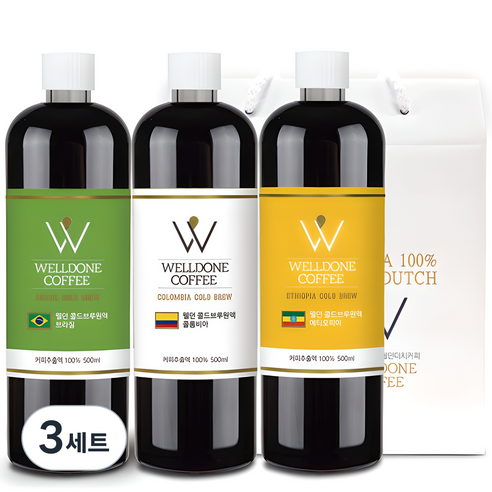 웰던커피 더치커피 3병 선물세트, 브라질 산토스 + 콜롬비아 슈프리모 + 에디오피아 예가체프, 3세트