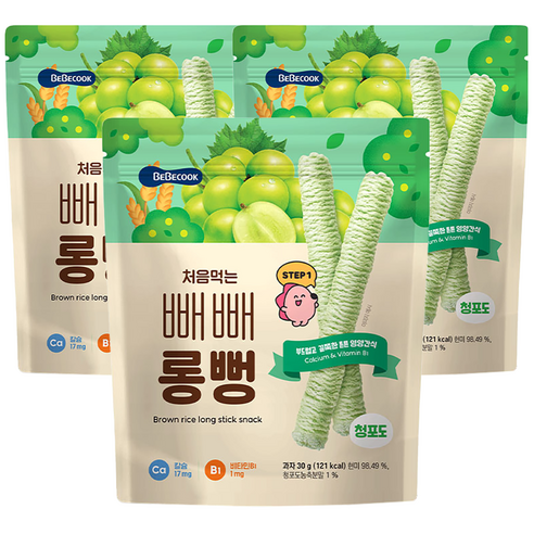 베베쿡 처음먹는 빼빼롱뻥 30g, 3개, 청포도