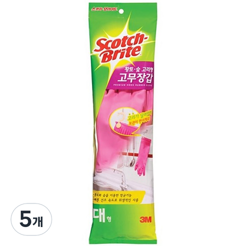 스카치브라이트 황토 숯 고리형 고무장갑, 5개