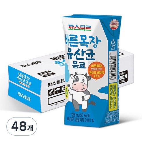 파스퇴르 바른목장 유산균 음료, 125ml, 48개
