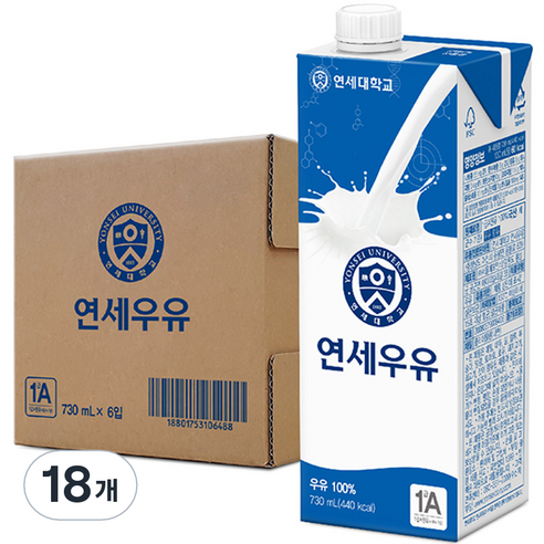 연세우유 멸균 흰우유, 730ml, 18개