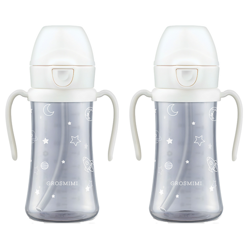그로미미 PPSU 스페이스 빨대컵 300ml, 2개, 화이트