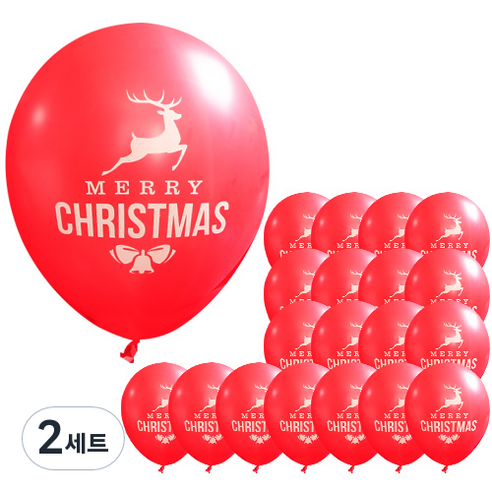 루돌프 크리스마스풍선 30cm x 20p + 손펌프 랜덤발송 + 컬링리본 화이트 소, 레드, 2세트
