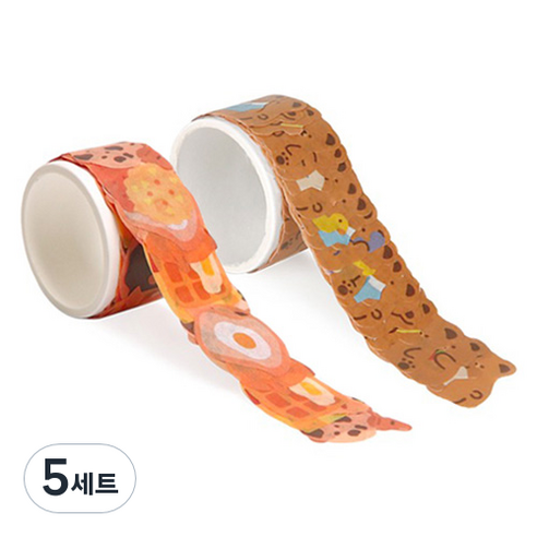 인디케이 마스킹 테이프 베어나들이 + 베이커리 세트 1.8 x 1.8 cm, 혼합색상, 5세트