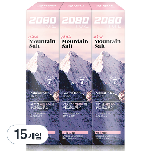 2080 퓨어 치약 핑크 마일드민트향, 120g, 15개입