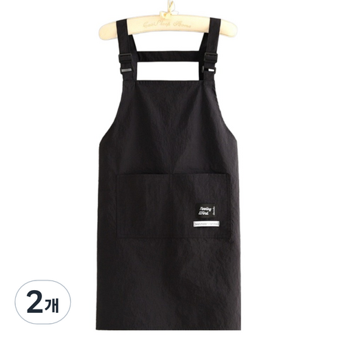 순잠 길이 조절 포켓 방수 멜빵 앞치마, 블랙, 2개