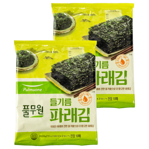 풀무원 들기름 파래김 전장 10p, 35g, 2개
