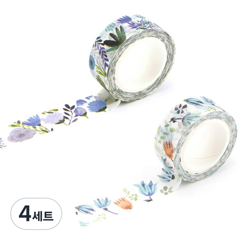라이프포인트 내츄럴 일러스트 마스킹 테이프, 03알란토인, 05보라별꽃, 4세트