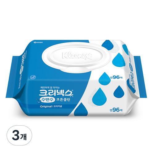 크리넥스 수앤수 코튼클린 오리지널 물티슈 캡형, 238g, 96개입, 3개