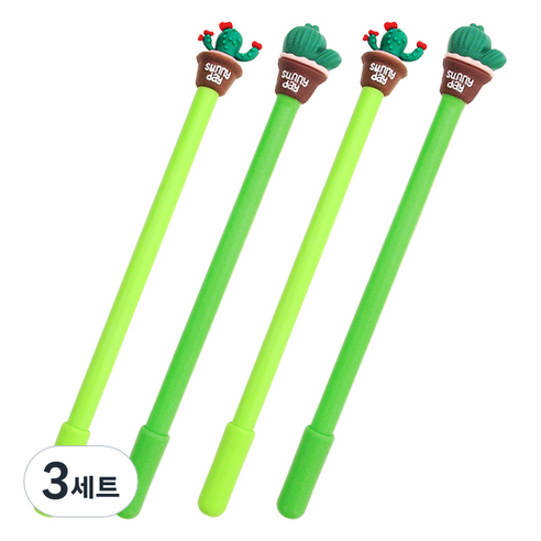 투영디자인 큐트 선인장 젤잉크펜 4p 세트 0.5mm, 블랙, 3세트