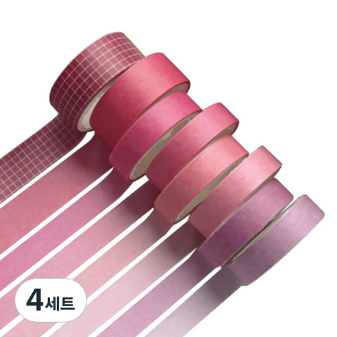 미빌 문구 베이직 패턴 마스킹 테이프 8종 세트, 로즈레드, 4세트