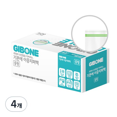 기본에 냉장 냉동 겸용 이중 지퍼백, 중(M), 60개입, 4개