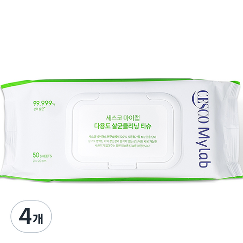 세스코 마이랩 다용도 살균클리닝 티슈 50매, 4개, 330g