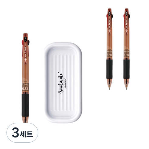자바펜 제트3볼 펜 0.38mm 3p + 펜트레이 세트, 브라운(볼펜), 랜덤발송(펜트레이), 3세트