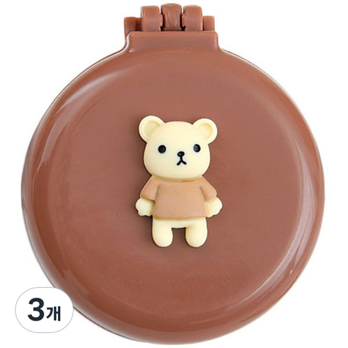 로새 마카롱 곰돌이와 토끼 에어 쿠션 거울 빗, 곰돌이 브라운, 3개