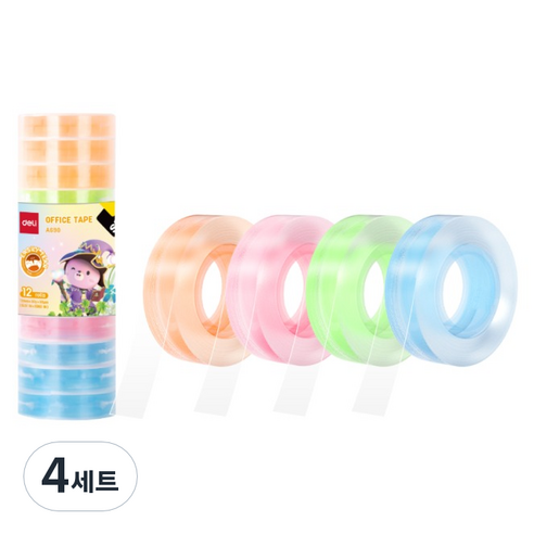 델리 테이프 컬러링 리필 12mm x 28m 4종 x 3p 세트, 4세트, 투명