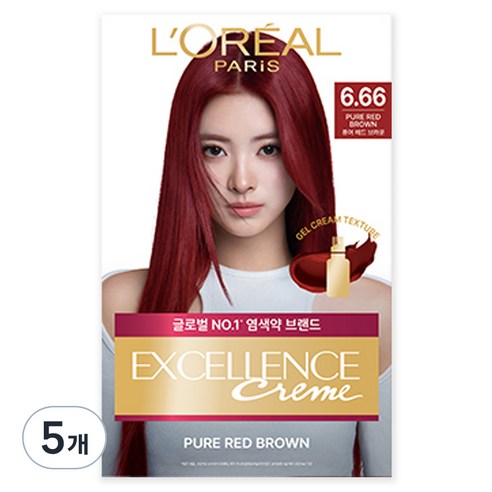 로레알파리 NEW 엑셀랑스 크림, 6.66호 퓨어 레드 브라운, 5개