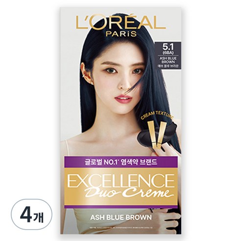 로레알파리 엑셀랑스 듀오크림 염모제, 5.1 애쉬 블루 브라운(6BA), 4개