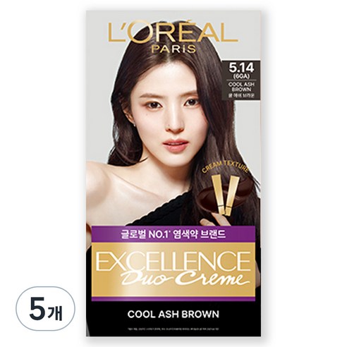로레알파리 엑셀랑스 듀오크림 염모제, 5.14호 쿨 애쉬 브라운(6GA), 5개