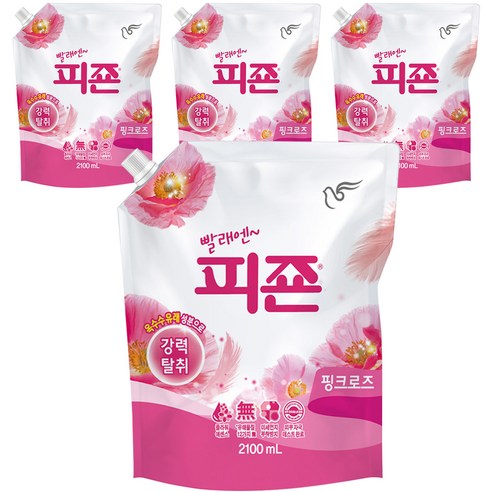 피죤 핑크로즈 섬유유연제 리필, 2.1L, 4개