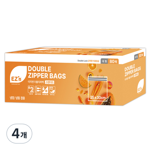 EZn이지엔 스탠다드 더블지퍼백, 대(L), 80개입, 4개