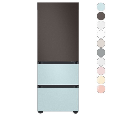 [색상선택형] 삼성전자 비스포크 김치플러스 3도어 키친핏 냉장고 313L 방문설치, 코타차콜+모닝블루, RQ33C74B1AP